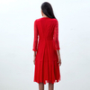 D270 Women Silk crinkle chiffon three-quarter sleeves flared midi party dress