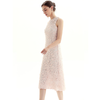 D117-1 Women 3D flower embroidered lace sleeveless straight-cut party midi dress.
