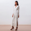 R220 Women All-over lace long sleeve ruffle details party jumpsuit 