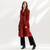 D158 Women Double-faced patent Pu hounds tooth tweed notched lapel belted single-breasted long coat