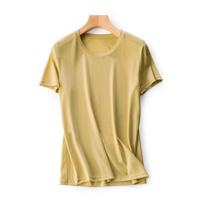 W21042 Women Silk rayon short sleeves casual fashion T Shirt