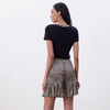 T260 Women Solid combo leopard print neck band short sleeves fashion T Shirt