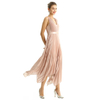 D205 Metallic Chiffon Sunburst Pleated Midi Evening Dress