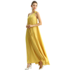 D204 Glazed Fabric Single Shoulder Sunburst Pleated Maxi Dress