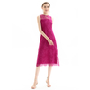 D098-5 Women Floral eyelash lace sleeveless straight-cut party midi dress 