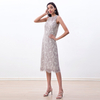 D098-3 Women Two-tone floral eyelash lace sleeveless straight-cut day and party midi dress