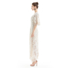 D078 Women floral lace cape sleeve flared asymmetric hem midi evening dress