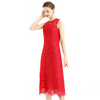 D098 Women Floral eyelash lace sleeveless straight-cut party midi dress