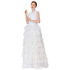 D132 Women Girls satin top round neck pleated ruffle tiered tulle gown 