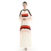 D074 Women Color block cut out shoulder three-quarter sleeves pleated maxi evening dress