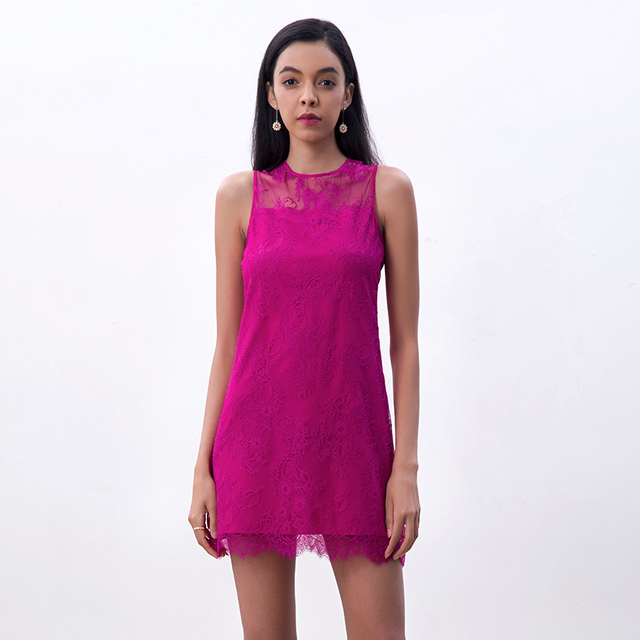 D097-5 Women Floral eyelash lace sleeveless fitted day and party mini dress
