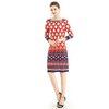 D090 Women Geometric print boat neck three quarter sleeves midi day dress 