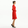 D099 Women Silk plissé chiffon long sleeves ruffle detailed straight cut midi party dress