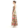 D113 Women floral Print chiffon spaghetti straps gathered detailing flared maxi party dress