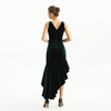 D169 Women Velvet knit v neck ruched-detail fluted asymmetric hem evening dress