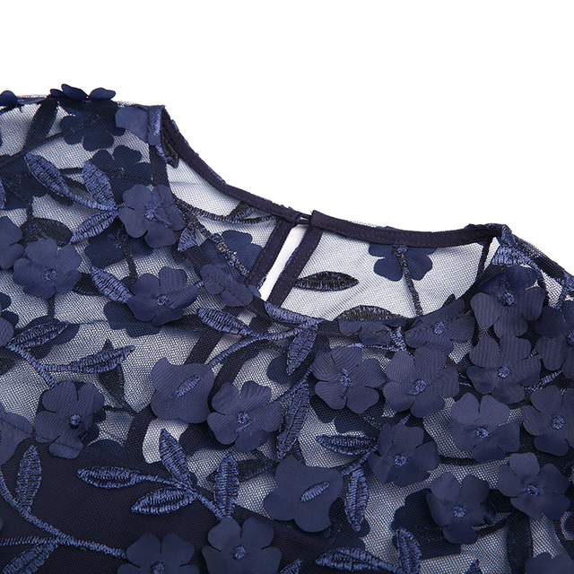 D106 Women 3D flower embroidered tulle sleeveless fitted day and party mini dress