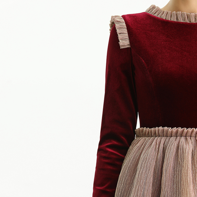 D192 Girls Velvet long sleeves tiered flared design maxi tulle gown 