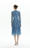 D080-1 Women fashion eyelash lace long sleeves flared pleated party midi dress