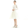 D080-3 Women floral scallop lace long sleeves flared pleated party midi dress
