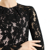 D080-3 Women floral scallop lace long sleeves flared pleated party midi dress