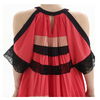 D074-1 Women Color block cut out shoulder lace trims pleated midi evening dress