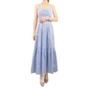 D296 Women Cotton strappy smocked back tiered ruffle flared midi dress 