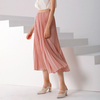 C042 Women Solid chiffon full circle sunburst pleated midi casual skirt