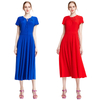 H628 Women Solid knit cap sleeves midi day dress 