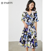 C109 Women Fashion floral print short sleeves tiered midi day dress
