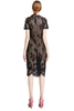 D002 Women Floral eyelash lace short sleeve midi fitted party dress