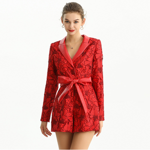 R154-1 Women All-over cut out embroidery long sleeves party romper