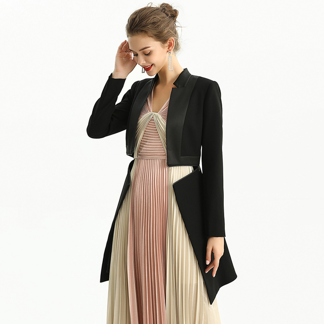 C134-1 Women Solid long sleeve fitted zipper-waisted mid length jacket 