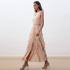 D229 Women solid heavy georgette sleeveless ruffled detail A-shape maxi party dress