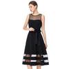 D031 Women solid sleeveless swiss dot tulle-panel flared midi party dress