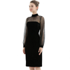 D030 Women Velvet knit mock neck long puff sleeves fitted midi party dress