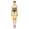 D039 Women Stripe print round neck sleeveless tie-waist straight-cut mini dress
