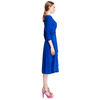 D010 Women Solid knit three-quarter sleeve mock wrap midi day dress