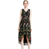 D006 Women All-over floral embroidered tulle sleeveless asymmetric hem midi party dress
