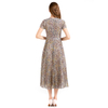 D013 Women Paisley print cap sleeves pleated midi day dress