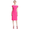 D012 Women Solid knit cold shoulder short sleeves fitted midi party dress