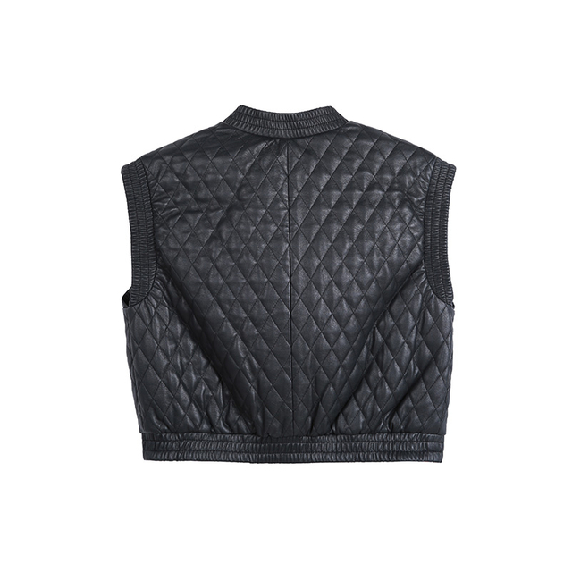 J252 Women faux leather diamond quilt cropped vest