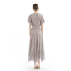T064-2 Women floral lace V neck flutter sleeve elasticated hem cropped blouse