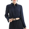 T060-2 Women Polka dot print shirt collar long sleeves drawstring waist cropped blouse
