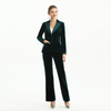J146 Women Velvet combo satin notched lapel long sleeves tailored-cut single-breasted blazer
