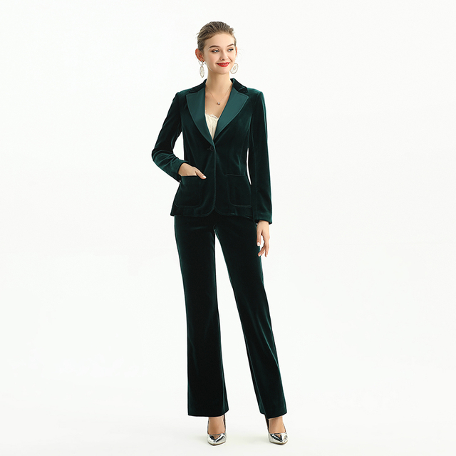 J146 Women Velvet combo satin notched lapel long sleeves tailored-cut single-breasted blazer