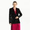 J155-7 Women Sequin embellished velvet notched lapel tailored-cut single-breasted evening blazer