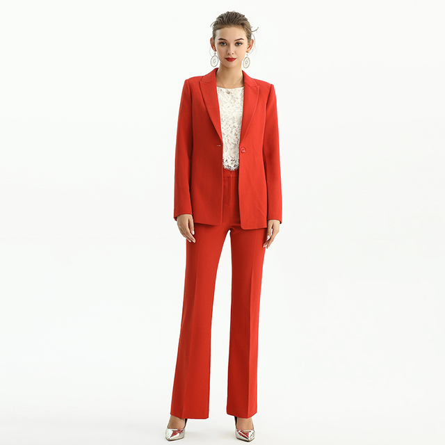 J156-2 Women Polyester crepe long sleeves notched lapel tailored-cut single-breasted blazer