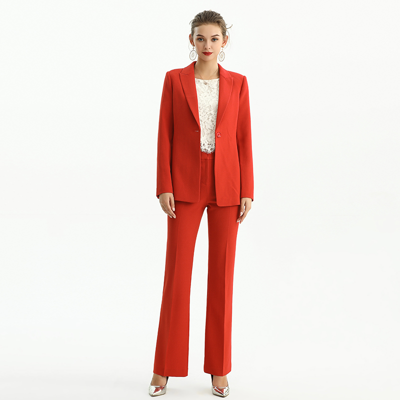 J156-2 Women Polyester crepe long sleeves notched lapel tailored-cut single-breasted blazer