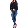 H026 Women faux suede panel eyelet embellished asymmetric short jacket