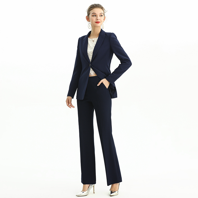 J156-1 Women Polyester crepe long sleeves notched lapel tailored-cut single-breasted blazer